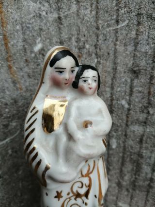 Antique Porcelain Vieux Paris Madonna Child Baby Jesus Altar Standing Figure