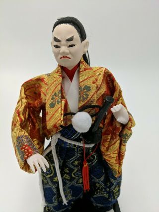 Vintage Japanese Handmade Samurai Warrior Doll 12 " Gold Blue