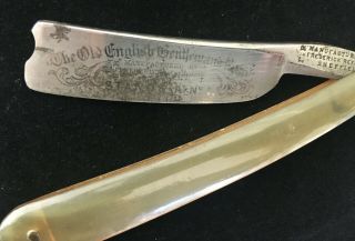 Antique English Straght Razor Circa 1850 Sheffield Etched Blade