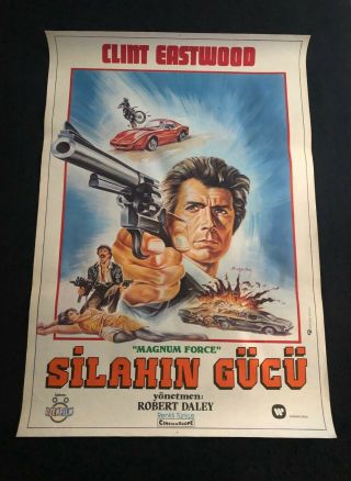Vintage Turkish Movie Poster Magnum Force Clint Eastwood Unique Artwork Unfolded