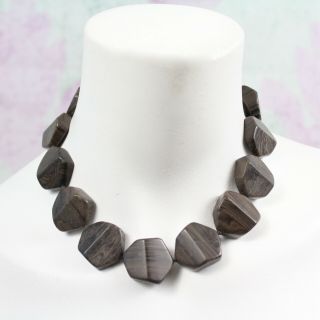 Vintage Brown Chunky Stone Artsy Art To Wear 18 " Statement Necklace Jewelry