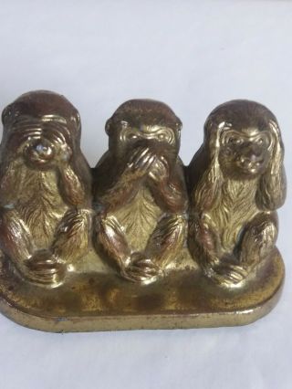Vintage Brass Figurine Of 3 Wise Monkeys See No Evil Speak No Evil Hear No Evil