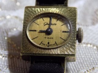 VINTAGE Ladies Gold Plated GERMAN GUB GLASHUTTE 17 R Hand Wind Mechanical Watch 2