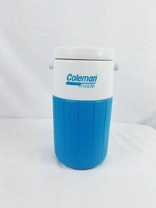 Vintage Coleman Water Jug Cooler Polylite 1/2 Gallon 5590 White Handle Lt Blue
