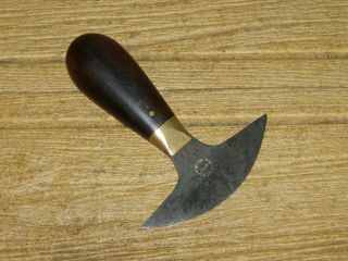 Antique Leather Cutting Knife Half Moon Round 4 " Blade Wood Handle,  C.  S.  Osborne