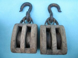 Vintage/antique Block & Tackle,  Double Pulley,  Set Of 2,  Old Barn? Great Find
