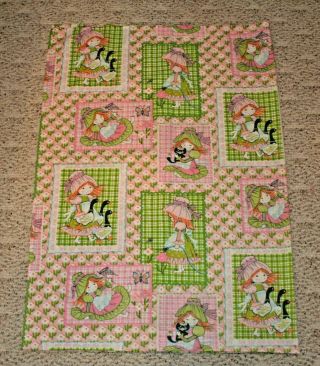 Vintage Holly Hobbie Twin Flat Sheet Pink Green Plaid Cat Floral Duck Patchwork