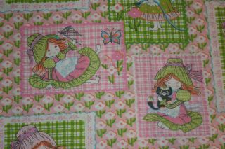 Vintage Holly Hobbie Twin Flat Sheet Pink Green Plaid Cat Floral Duck Patchwork 2