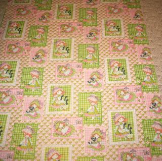 Vintage Holly Hobbie Twin Flat Sheet Pink Green Plaid Cat Floral Duck Patchwork 3