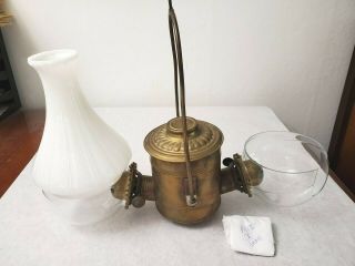 Antique Angle Lamp Co Brass Double Light Hanging Oil Lamp