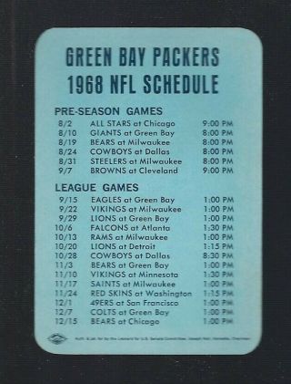 Vintage 1968 Nfl Green Bay Packers Football Pocket Schedule - Lambeau Field
