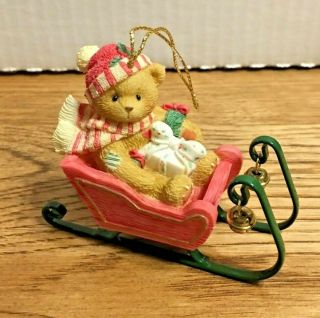 Vintage 2000 Cherished Teddies 546542 Bear in Sleigh Holiday Ornament Christmas 2