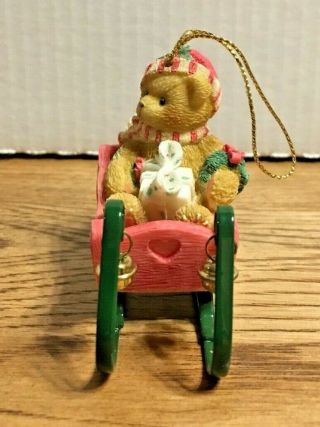 Vintage 2000 Cherished Teddies 546542 Bear in Sleigh Holiday Ornament Christmas 3