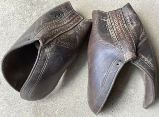 Old Tapaderos Tooled Leather Bell Shaped Wood Stirrups