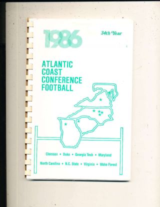 1986 Acc Atlantic Coast Conference Football Media Guide Bxconf