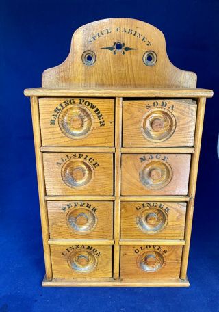 Antique Vintage Wood Spice Cabinet Eight Drawers