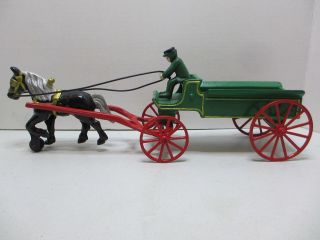 Antique Cast Iron Toy Wagon,  Horse And Driver 1