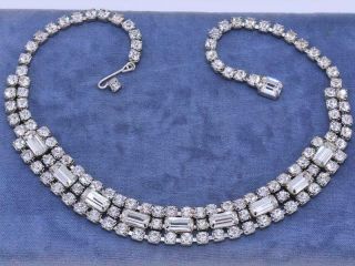 Gorgeous Vtg Signed Weiss Deco Diamante Glass Baguette Rhinestone Necklace F8