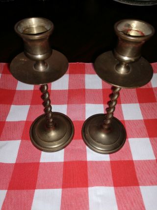 Pair Barley Twist Brass Candlesticks Made In India Vintage Gorgeous Patina