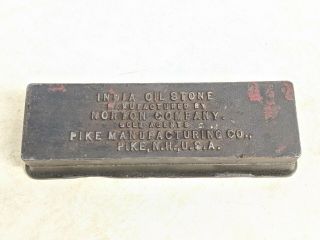 Antique India Oil Stone In Cast Iron Case Pike Manufacturing Co.