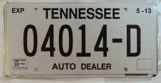 Tennessee Tn License Plate Tag 2013 Auto Dealer 04014 - D K