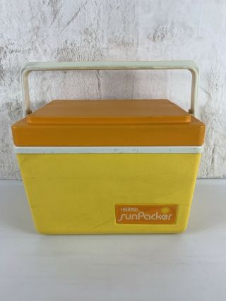 Vintage Thermos Sunpacker Cooler Yellow Orange Model 7713 11 Quart Vtg Handle