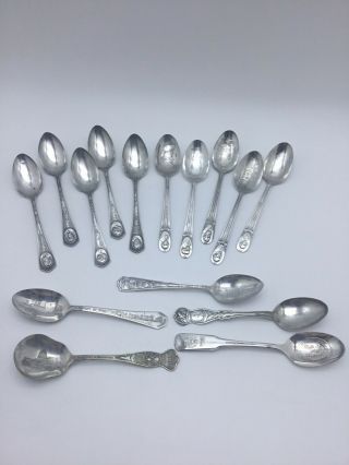 15 Vintage Silver Plate Spoons Silent Movie Star President State Cities Oneida