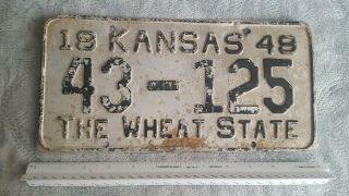 Vintage 1949 Kansas License Plate Auto Car Tag 43 - 125 The Wheat State Cond