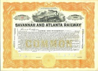 1940s S&a Savannah & Atlanta Railway Common Stock Certificate Central Of Georgia