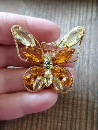 Vintage Gold Toned Juliana Butterfly Glass Brooch