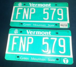 Set Of 2 Vermont Auto License Plate Tags Fnp 579 Vt Green Mountain State 02/15
