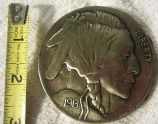 Vintage 1913 Native American Indian Head Buffalo Nickel Coin Belt Buckle Story