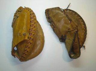 2 Vintage Baseball Gloves Catchers Mit / 1st Baseman Mit