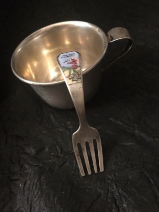 Vintage Sterling Silver Baby Cup,  Sterling Silver Baby Fork 925
