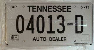 Tennessee Tn License Plate Tag 2013 Auto Dealer 04013 - D K