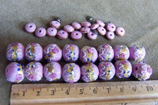 Antique Venetian Wedding Cake Beads - Pink - 16 Large - Many Sma
