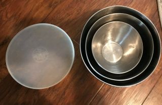 Set Of 3 Vintage Stainless Steel Ring Nesting Mixing Bowls W/ Lid Revere