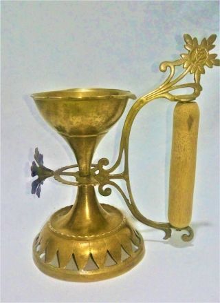 Antique,  Brass Incense Burner,  Holder With Wooden Handle