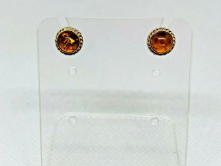 Gorgeous Vintage Real Baltic Amber Stud Earrings 925 Solid Silver 9865