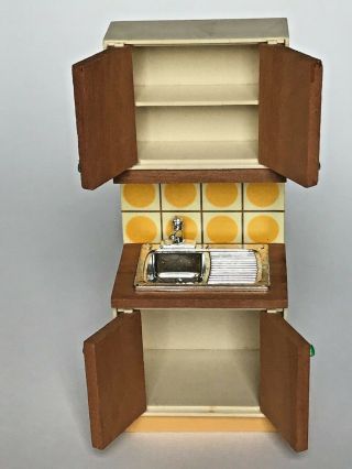 Vintage Lundby Dollhouse Furniture Kitchen Set Cabinets Appliances Orange Sweden 3