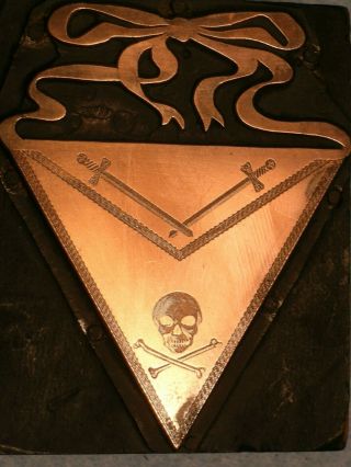 Antique Copper Printing Block Masonic Apron W/ Skull & Cross Bones E193