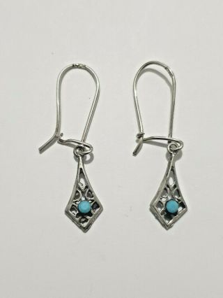 Vintage Silver Turquoise Drop Earring Marked 925 Solid Silver