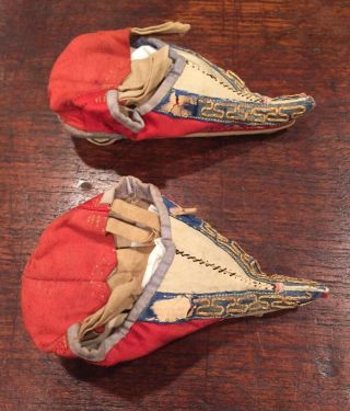 Antique Chinese Ladies Silk Embroidered Lotus Foot Binding Shoes—as Is