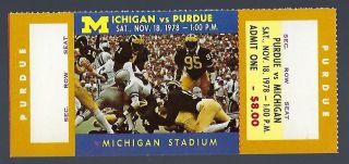 1978 Ncaa Purdue Boilermakers @ Michigan Wolverines Full Football Ticket