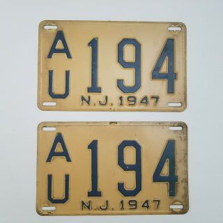 1947 Jersey License Plate Set/pair,  Yellow