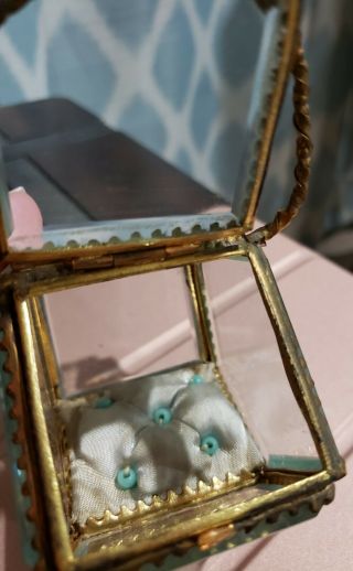 Antique French Ormolu Beveled Glass Basket Casket trinket box 3