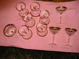 Set Of 10 Vintage Gold Rimmed Crystal Glasses - Crystal Stemware Glasses
