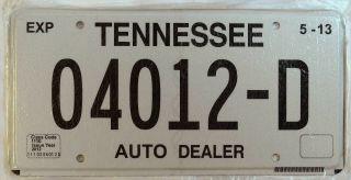 Tennessee Tn License Plate Tag 2013 Auto Dealer 04012 - D K