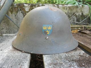 Vintage Swedish Military Wwii M26 Army Helmet With Decals