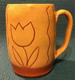 Vintage Williamsburg Handmade Pottery Redware Mug Cup Tulip